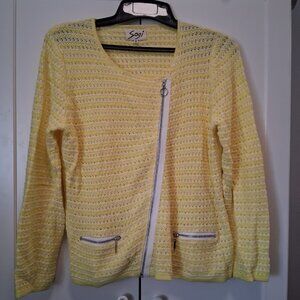 Sogi Loose Knit Asymmetrical Zip Front Cardigan with Pockets Sz M